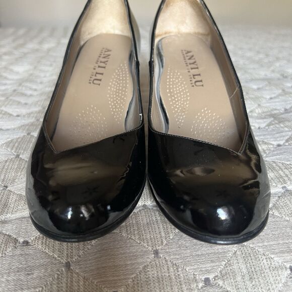 ANYI LU Emily Black Patent Leather Pump Heels EU 37.5 US 7.5 Classic Minimalist - Picture 12 of 16